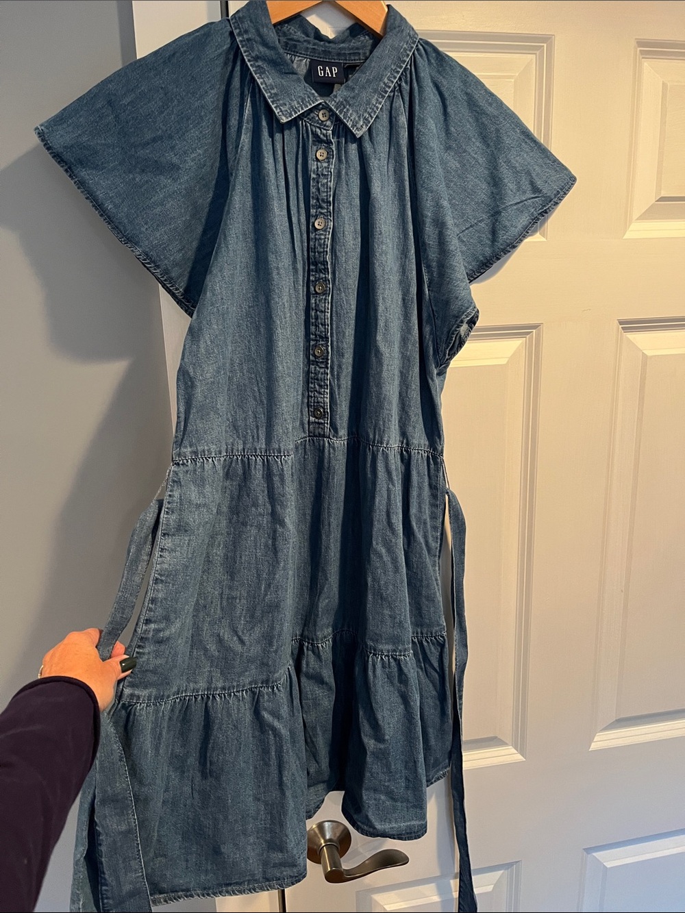 GAP Women’s Denim Button-Down Tiered Dress